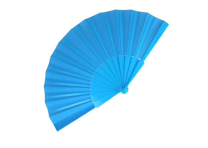Éventail à main promotionnel en plastique et polyester Bleu clair